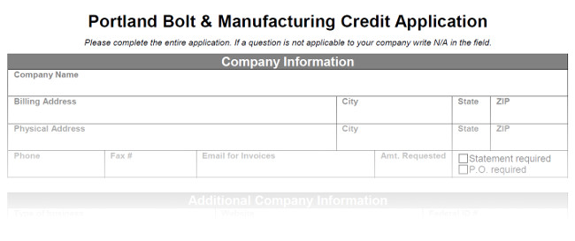 Credit Application Portland Bolt